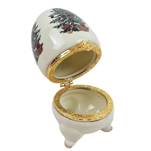 Formalities Baum Bros Egg Hinged Procelain Christmas Tree White Gold Trim - Picture 2 of 8